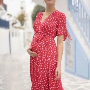 Seraphine Red Midi Wrap Maternity Dress Size 8P